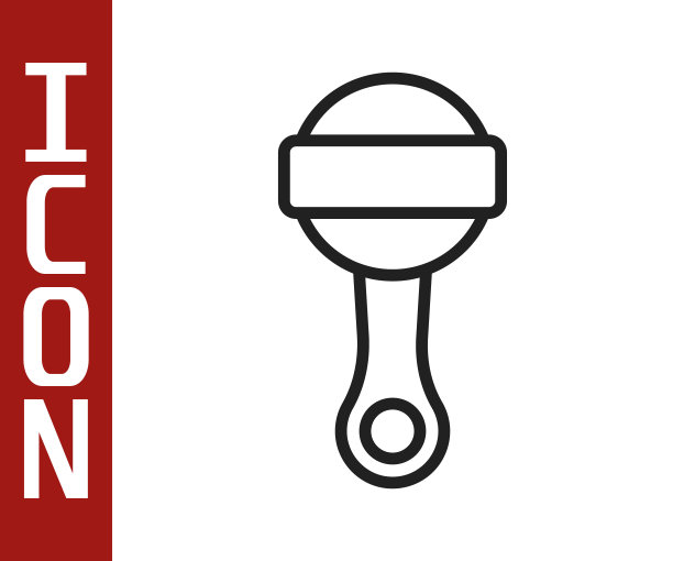 黑色线拨浪鼓婴儿玩具图标隔离在白色的背景。豆袋的迹象。向量图片下载