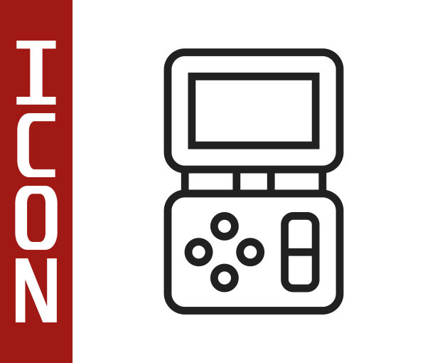 黑线便携式俄罗斯方块电子游戏图标隔离在白色背景。复古风格的口袋砖游戏。互动游戏设备。向量图片下载