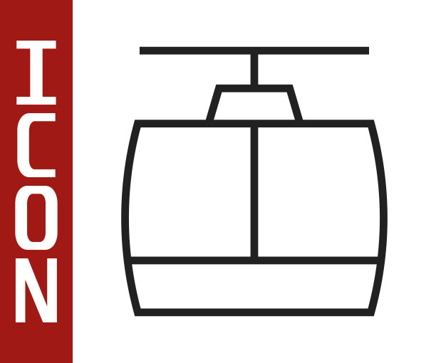 黑色线缆车图标隔离在白色背景。缆索的迹象。向量图片下载