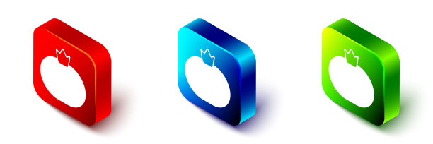 等距番茄图标孤立的白色背景。红、蓝、绿方形按钮。向量图片下载