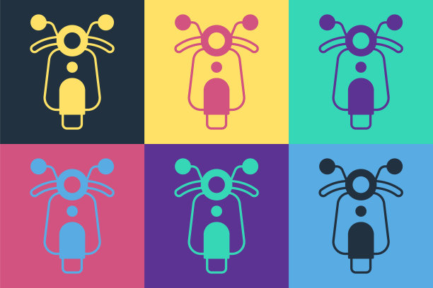 流行艺术滑板车图标孤立的颜色背景。向量图片下载