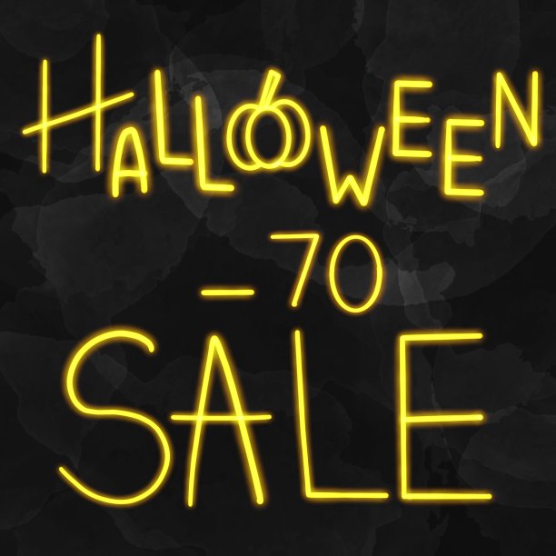 数字霓虹灯横幅万圣节销售-70。秋天的推广。手绘字体图片下载
