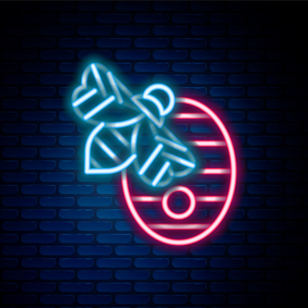 发光的霓虹灯线蜂房为蜜蜂图标孤立图片下载