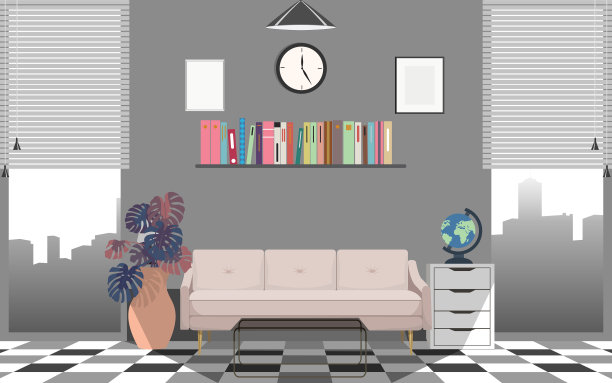 客厅里有书架和沙发图片下载