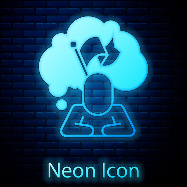 发光的霓虹灯手举国旗图标孤立上图片下载