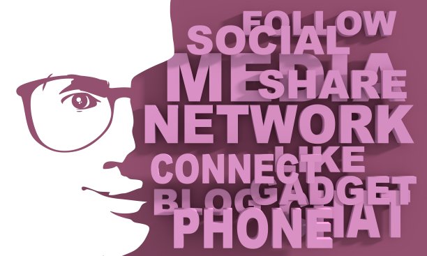 一个女性头部的剪影和互联网技术标签云图片下载