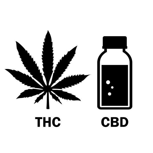 Cbd油瓶和大麻叶子矢量图标图片下载