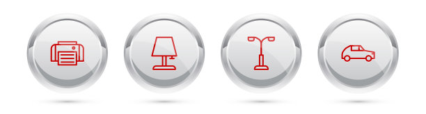 设置线条打印机、台灯、路灯和汽车图片下载