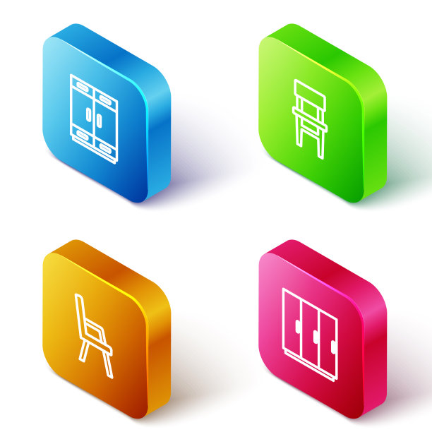 设置等距线衣柜，椅子，扶手椅和图片下载