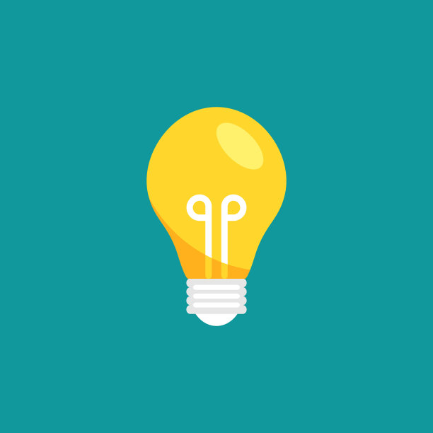 黄色灯泡平面图标孤立在蓝色图片下载