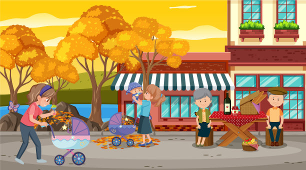 日落时分的公园和公园里的人在一起图片下载