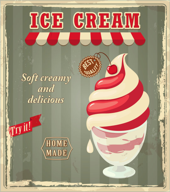 樱桃冰淇淋在绿色的vintage图片下载