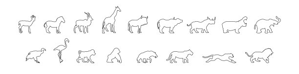 设置线条艺术剪影站立的非洲动物图片下载