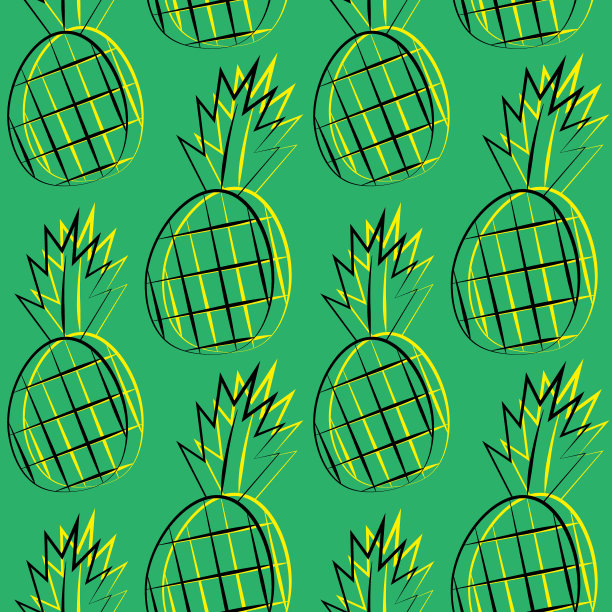 无缝矢量图案与轮廓黄色菠萝图片下载