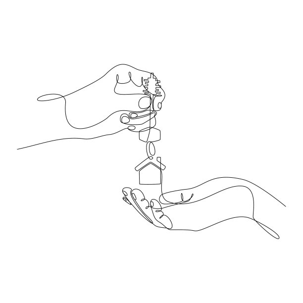 连续线画手给房子钥匙图片下载