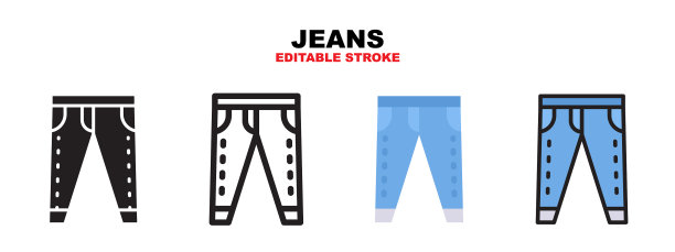 牛仔裤图标设置不同的风格可编辑图片下载