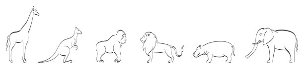 黑色轮廓设定袋鼠长颈鹿猴子图片下载