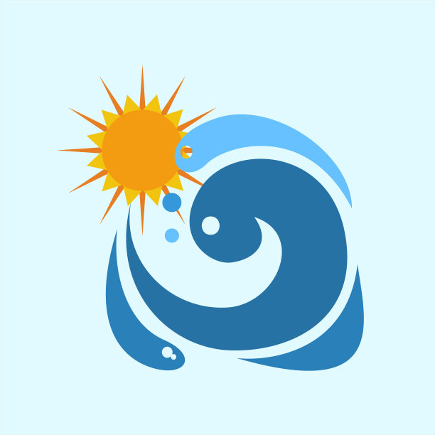 蓝色波浪与太阳插图图片下载