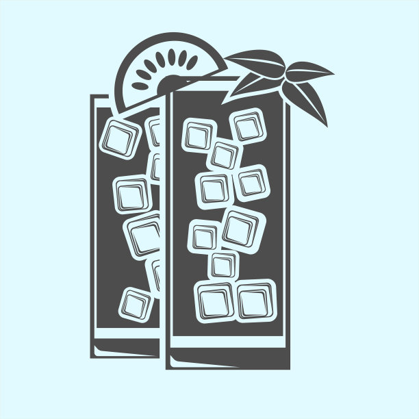 鸡尾酒图标黑色平面设计插图图片下载