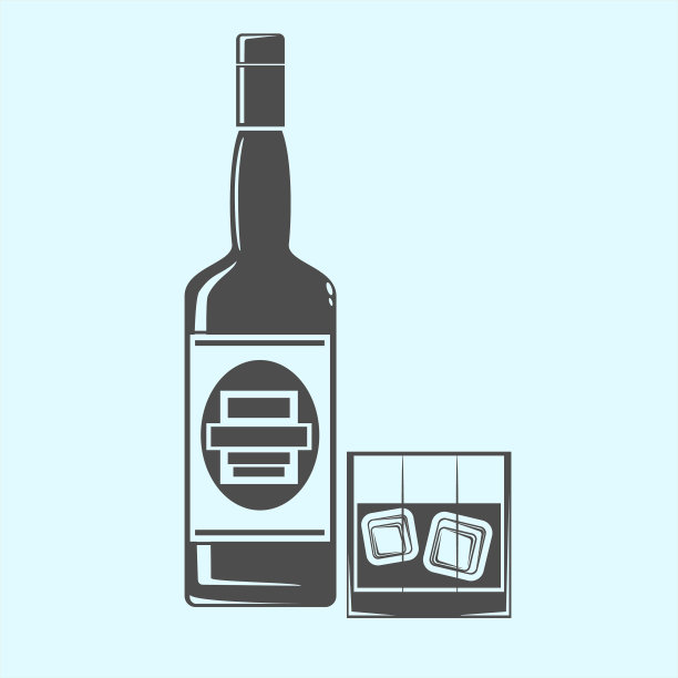 鸡尾酒图标黑色平面设计插图图片下载