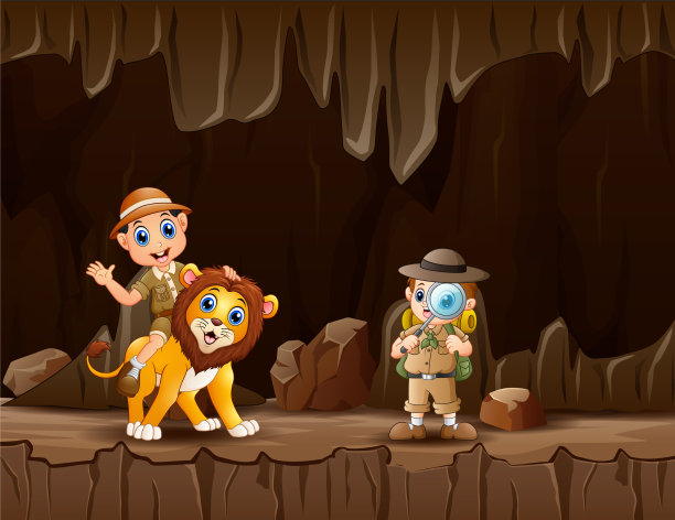 动物园管理员和洞穴里的狮子图片下载