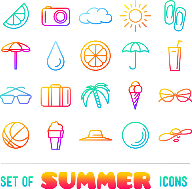 带有细线和渐变的度假主题图标图片下载