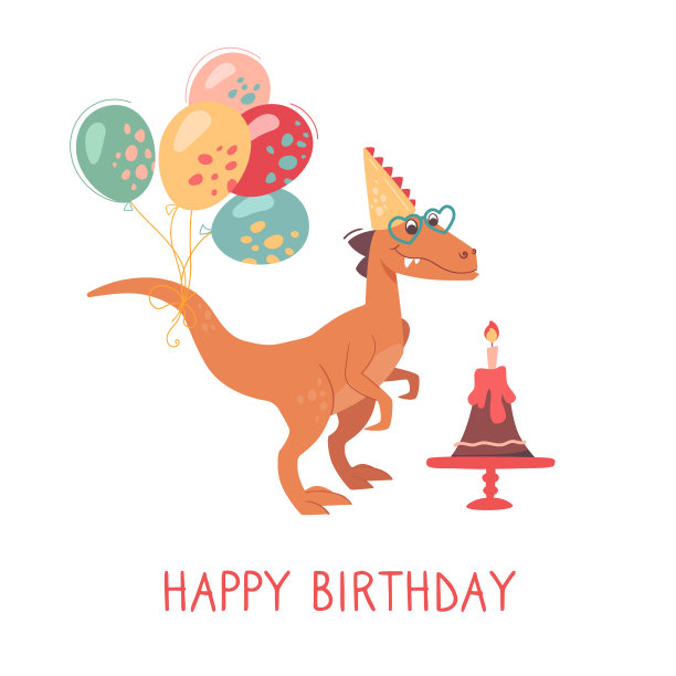 欢快的迅猛龙带着生日蛋糕图片下载
