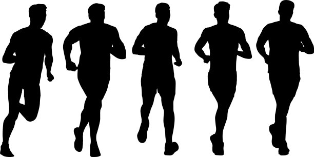 把跑步者的剪影设置在短跑场上，把白人设置在短跑场上图片下载