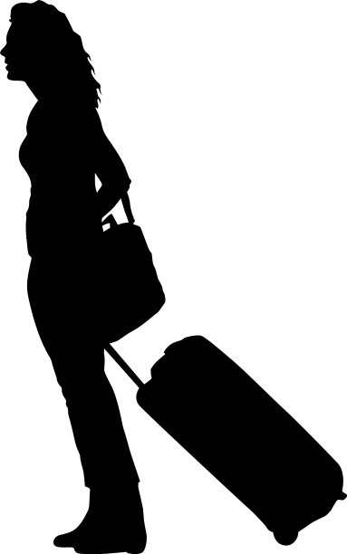 黑色的轮廓旅行者与手提箱图片下载