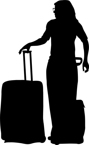 黑色的轮廓旅行者与手提箱图片下载