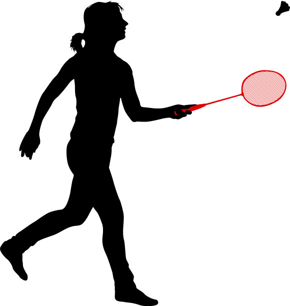 女子羽毛球选手黑色剪影上图片下载