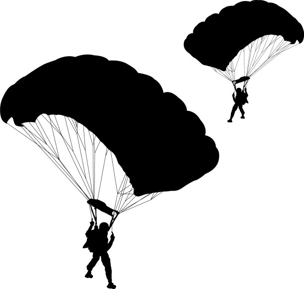 跳伞者的剪影在白色上跳伞图片下载