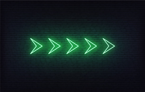 霓虹灯箭头设置绿色未来发光图片下载