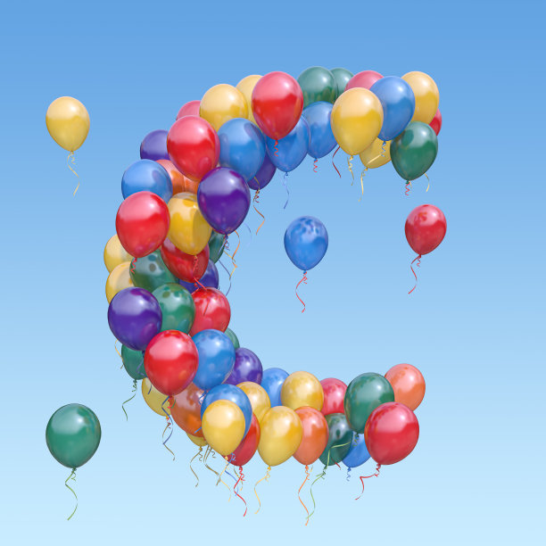 字母C来自空中的气球。发短信祝贺节日，生日，庆祝。三维演示图片下载