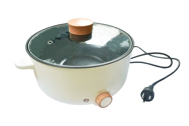 白底玻璃盖电子炒锅，供煮、炒之用图片下载