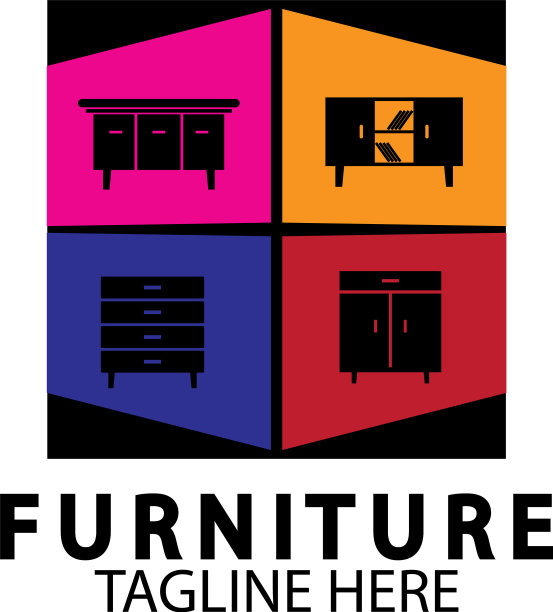 抽象家具标志设计概念符号和图片下载