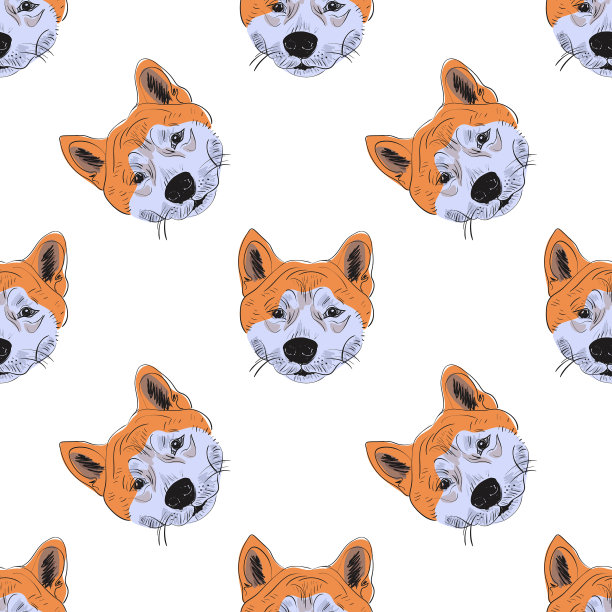 柴犬无缝图案手绘头犬图片下载