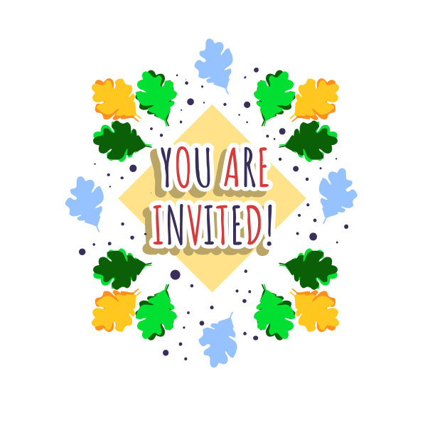 邀请概念概念花卉抽象设计与植物叶子在白色背景图片下载