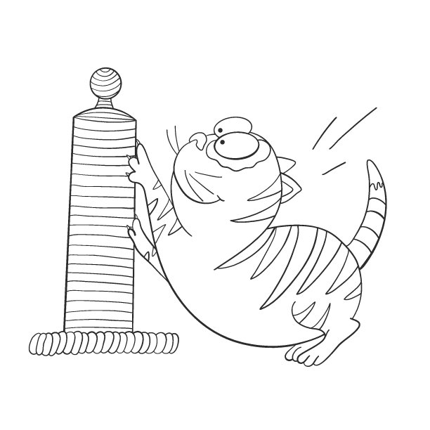 猫伸直并磨尖了它的爪子。抓。锋利的爪子。宠物的生活。彩色的书。矢量插图孤立在一个白色的背景。图片下载