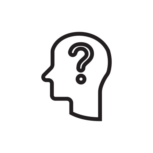 白色背景上的黑色独立头像和问号。男人的头部轮廓和问号。象征着观念，怀疑。平面设计。股票插图图片下载