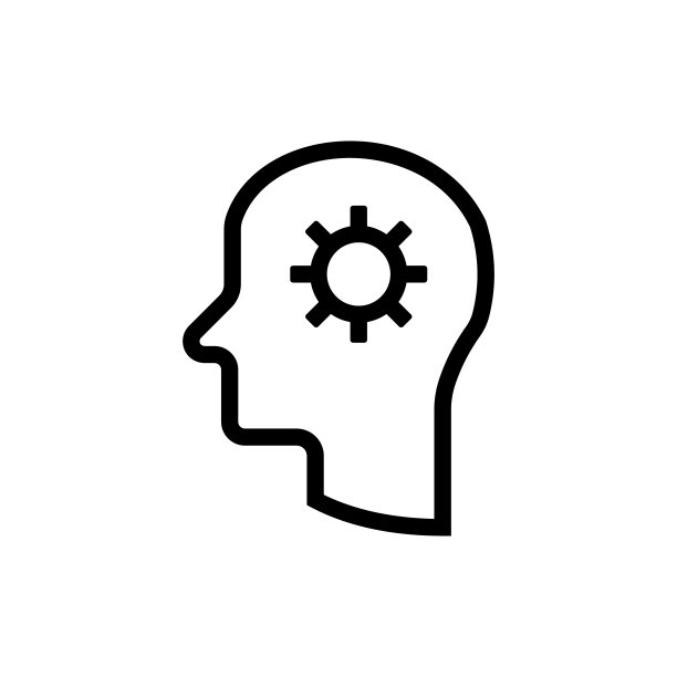 白色背景上人的头部和齿轮的黑色孤立轮廓图标。头部和齿轮线图标。股票插图图片下载