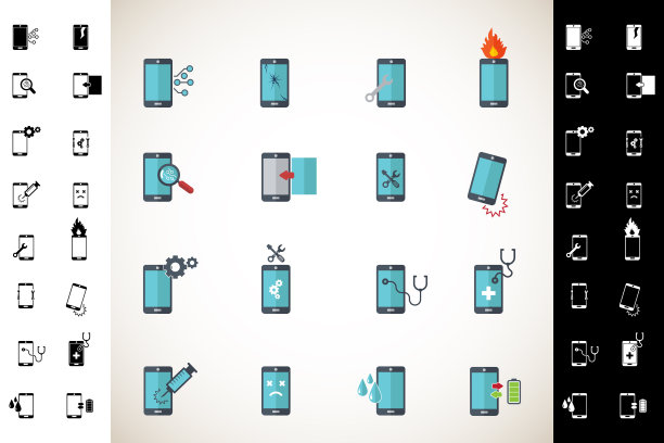 智能手机修复图标设置。矢量图图片下载