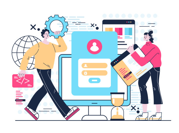 人男人女人字符团队开发软件程序。矢量平面平面设计说明图片下载