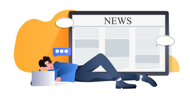 一名男子在笔记本电脑屏幕上在线阅读每日新闻图片下载