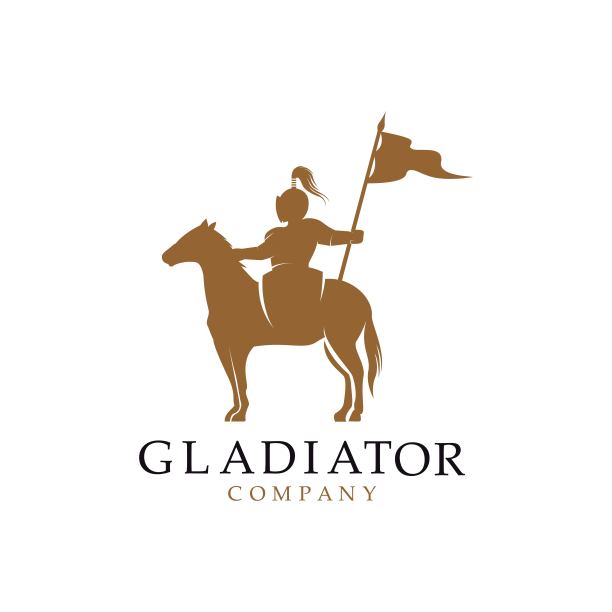 马背骑士剪影，马背武士圣骑士中世纪标志设计图片下载