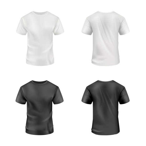 黑白t恤，白色背景。矢量模型。图片下载