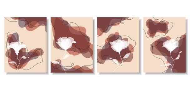 植物墙艺术向量集。叶线艺术绘画抽象的形状。抽象植物艺术设计的印刷，封面，墙纸，最小和自然的墙壁艺术。矢量插图。图片下载