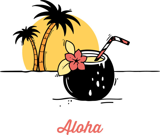 椰子鸡尾酒与棕榈树夏季的象征图片下载