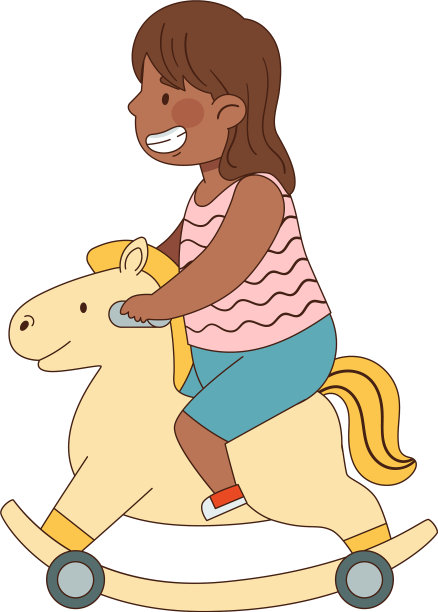 小女孩骑在摇摆木马上享受娱乐图片下载