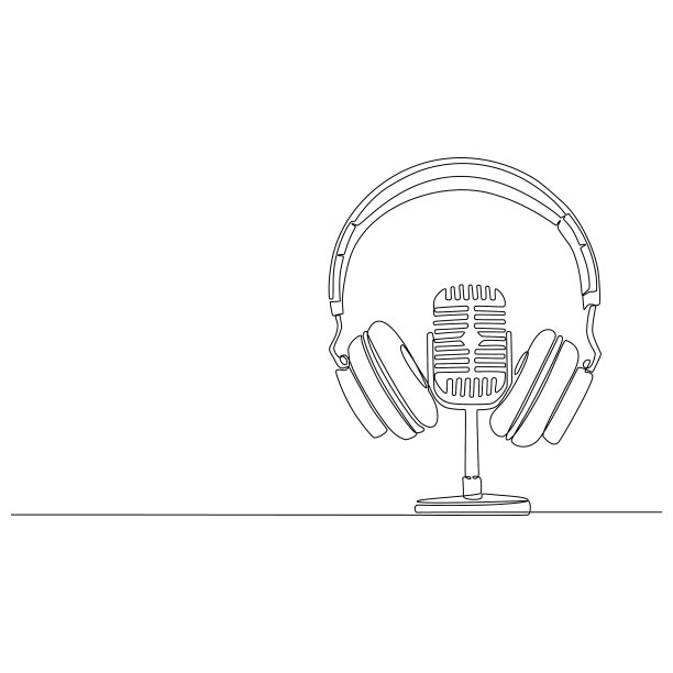 连续线绘图麦克风和耳机图片下载